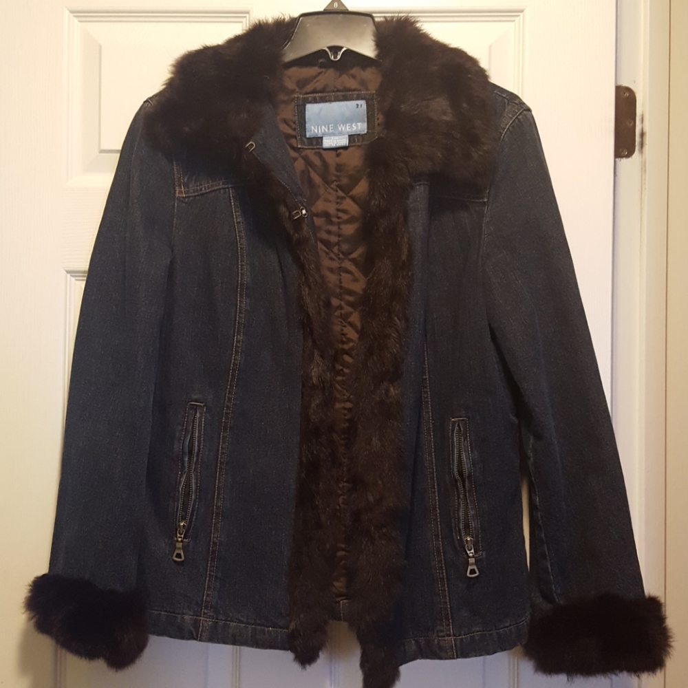 Nine West fur trimmed jean jacket